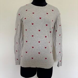 J. Crew Teddie Beige with Red Embroidered Heart Sweater